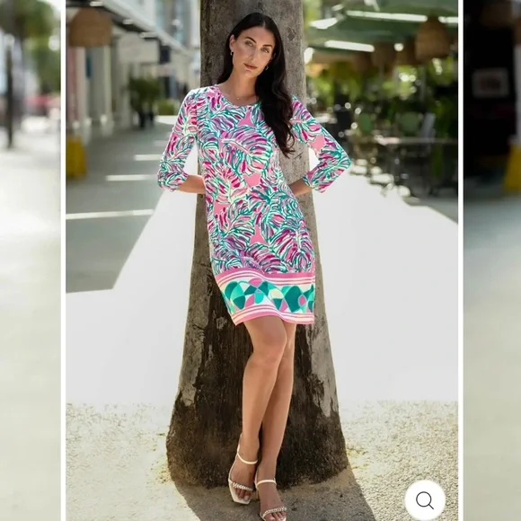 JEAN-PIERRE KLIFA Daphne Midi Shift Dress Pink Garden stretch Size small - Picture 2 of 10